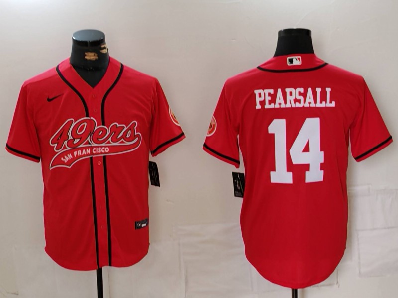 Men’s San Francisco 49ers #14 Ricky Pearsall Red With Patch Cool Base Stitched Baseball Jersey