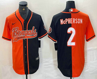 Men’s Cincinnati Bengals #2 Evan McPherson Orange Black Two Tone Cool Base Stitched Baseball Jersey