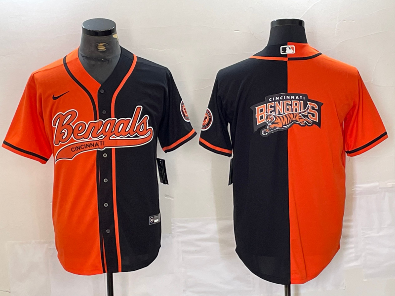 Men’s Cincinnati Bengals Big Logo Orange Black Two Tone Cool Base Stitched Baseball Jersey