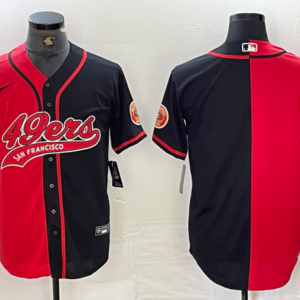 Men’s San Francisco 49ers Blank Red Black White Blue Two Tone Stitched Baseball Jersey