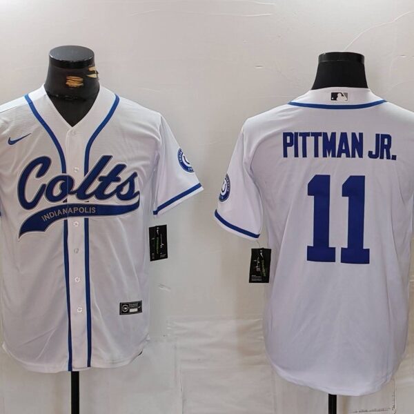 Men’s Indianapolis Colts #11 Michael Pittman Jr White Cool Base Stitched Baseball Jersey