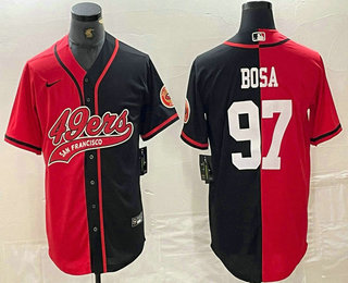 Men’s San Francisco 49ers #97 Nick Bosa Red Black Two Tone Cool Base Stitched Baseball Jersey