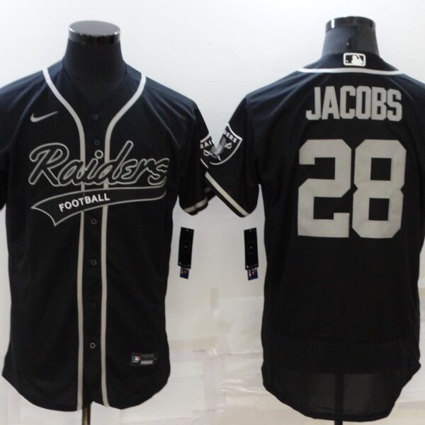 Men’s Las Vegas Raiders #28 Josh Jacobs Black Stitched MLB Flex Base Nike Baseball Jersey