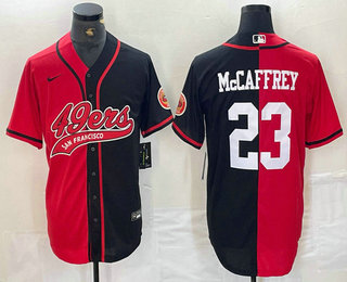 Men’s San Francisco 49ers #23 Christian McCaffrey Red Black Two Tone Cool Base Stitched Baseball Jersey