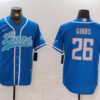 Men’s Detroit Lions #26 Jahmyr Gibbs Blue Cool Base Stitched Baseball Jersey