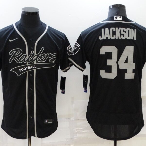 Men’s Las Vegas Raiders #34 Bo Jackson Black Stitched MLB Flex Base Nike Baseball Jersey