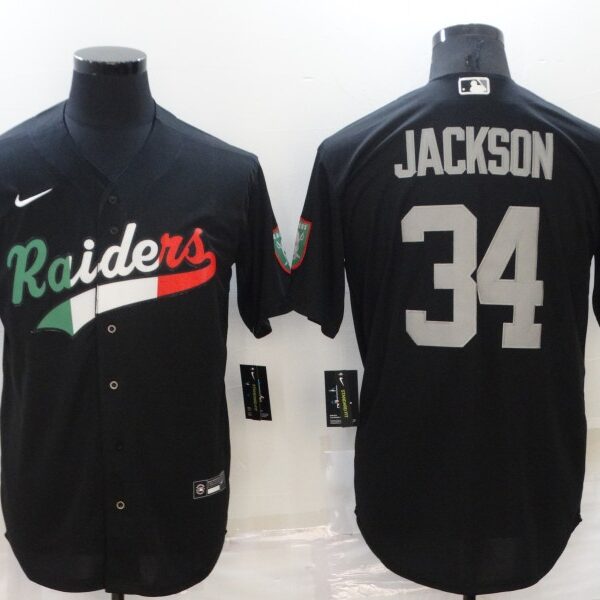 Men’s Las Vegas Raiders #34 Bo Jackson Black Mexico Stitched MLB Cool Base Nike Baseball Jersey