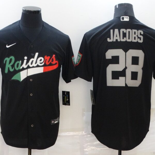 Men’s Las Vegas Raiders #28 Josh Jacobs Black Mexico Stitched MLB Cool Base Nike Baseball Jersey