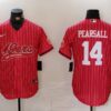 Men’s San Francisco 49ers #14 Ricky Pearsall Red Pinstripe With Patch Cool Base Stitched Baseball Jersey