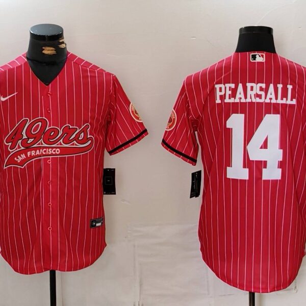 Men’s San Francisco 49ers #14 Ricky Pearsall Red Pinstripe With Patch Cool Base Stitched Baseball Jersey