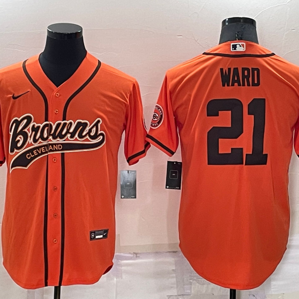 Men’s Cleveland Browns #21 Denzel Ward Orange Stitched Cool Base Nike Baseball Jersey