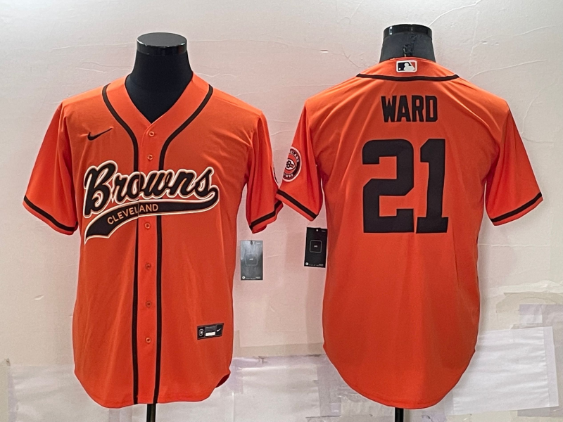 Men’s Cleveland Browns #21 Denzel Ward Orange Stitched Cool Base Nike Baseball Jersey