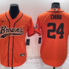 Men’s Cleveland Browns #24 Nick Chubb Orange Stitched Cool Base Nike Baseball Jersey