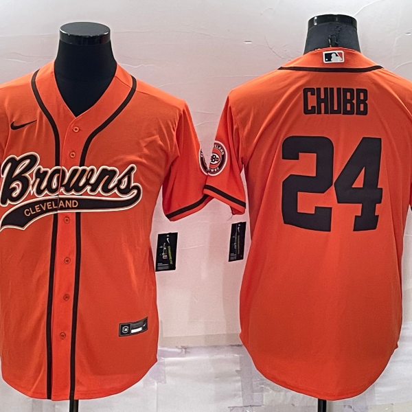 Men’s Cleveland Browns #24 Nick Chubb Orange Stitched Cool Base Nike Baseball Jersey