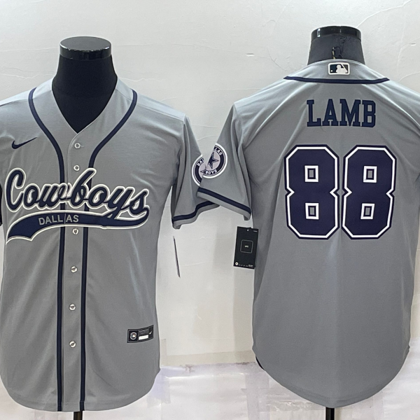 Men’s Dallas Cowboys #88 CeeDee Lamb Grey Stitched Cool Base Nike Baseball Jersey