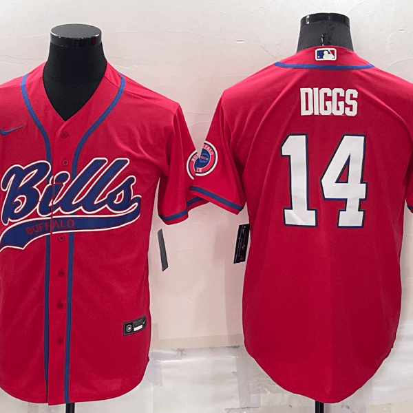 Men’s Buffalo Bills #14 Stefon Diggs Red Stitched Cool Base Nike Baseball Jersey