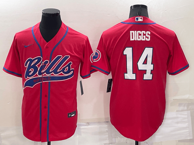 Men’s Buffalo Bills #14 Stefon Diggs Red Stitched Cool Base Nike Baseball Jersey