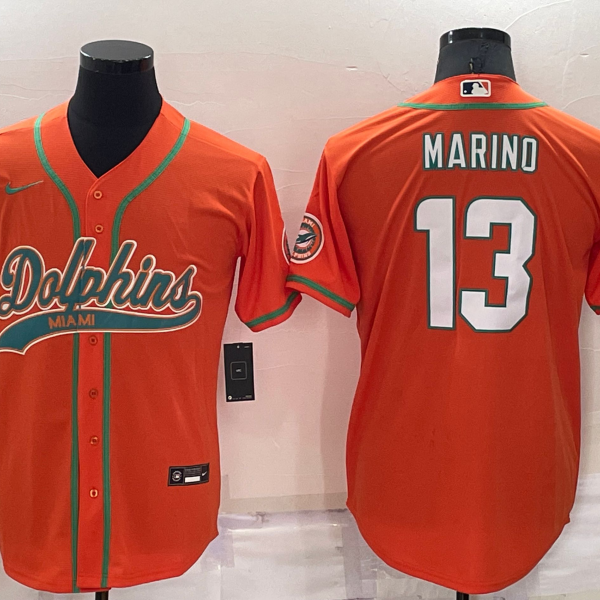 Men’s Miami Dolphins #13 Dan Marino Orange Stitched Cool Base Nike Baseball Jersey