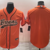 Men’s Cleveland Browns Blank Orange Stitched MLB Cool Base Nike Baseball Jersey