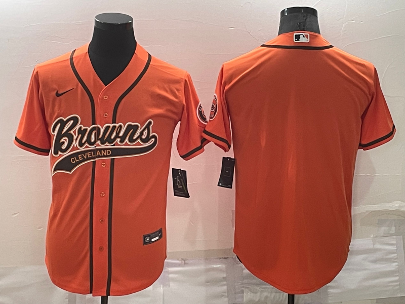 Men’s Cleveland Browns Blank Orange Stitched MLB Cool Base Nike Baseball Jersey