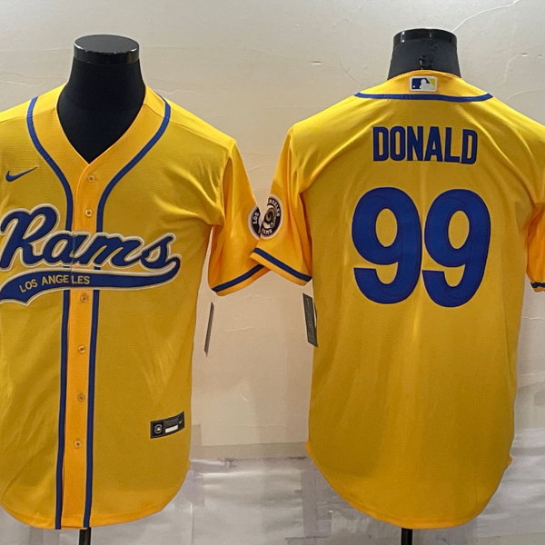 Men’s Los Angeles Rams #99 Aaron Donald Yellow Stitched Cool Base Nike Baseball Jersey