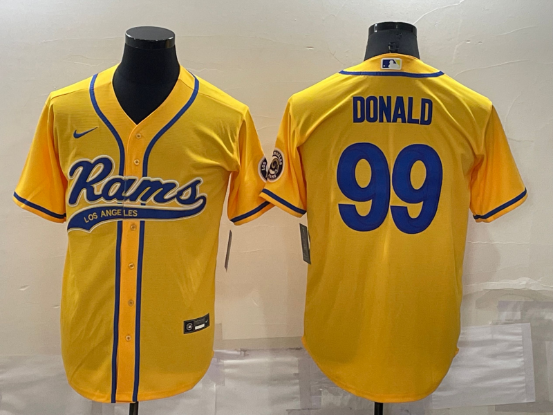 Men’s Los Angeles Rams #99 Aaron Donald Yellow Stitched Cool Base Nike Baseball Jersey