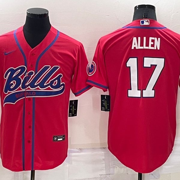 Men’s Buffalo Bills #17 Josh Allen Red Stitched Cool Base Nike Baseball Jersey