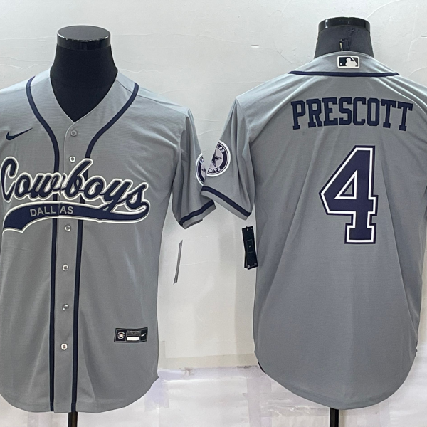 Men’s Dallas Cowboys #4 Dak Prescott Grey Stitched Cool Base Nike Baseball Jersey