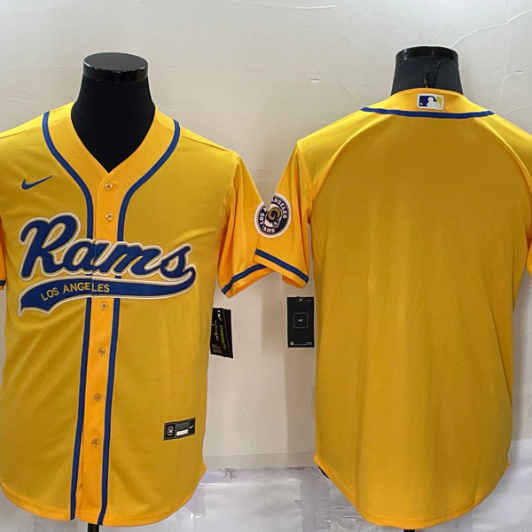Men’s Los Angeles Rams Blank Yellow Stitched MLB Cool Base Nike Baseball Jersey