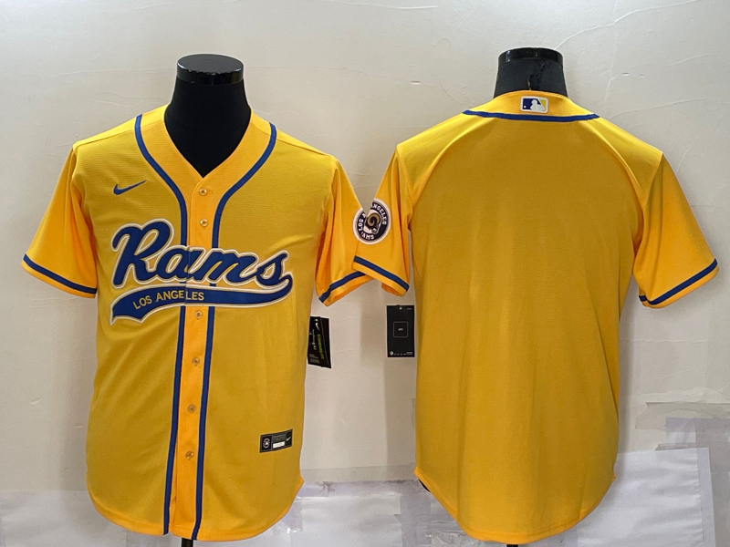 Men’s Los Angeles Rams Blank Yellow Stitched MLB Cool Base Nike Baseball Jersey