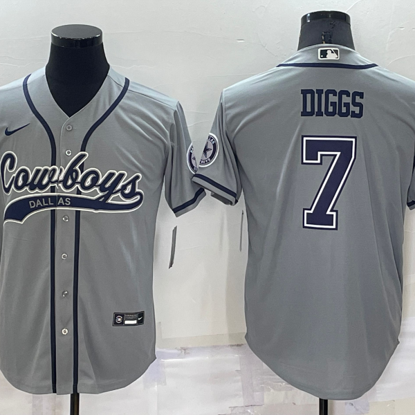 Men’s Dallas Cowboys #7 Trevon Diggs Grey Stitched Cool Base Nike Baseball Jersey