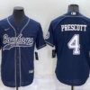 Men’s Dallas Cowboys #4 Dak Prescott Navy Blue Stitched Cool Base Nike Baseball Jersey