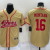 Men’s San Francisco 49ers #16 Joe Montana Gold Stitched Cool Base Nike Baseball Jersey