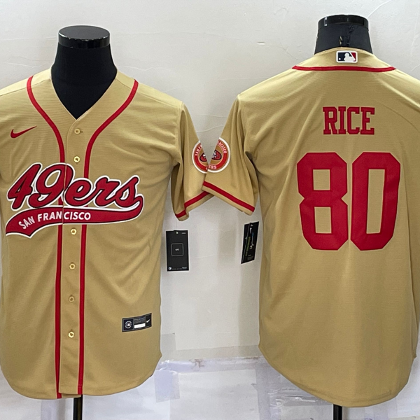 Men’s San Francisco 49ers #80 Jerry Rice Gold Stitched Cool Base Nike Baseball Jersey
