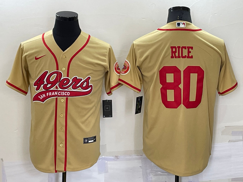 Men’s San Francisco 49ers #80 Jerry Rice Gold Stitched Cool Base Nike Baseball Jersey