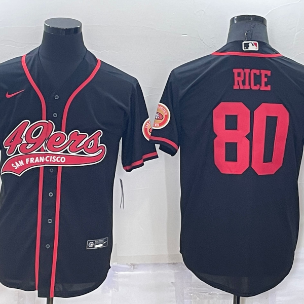 Men’s San Francisco 49ers #80 Jerry Rice Black Stitched Cool Base Nike Baseball Jersey