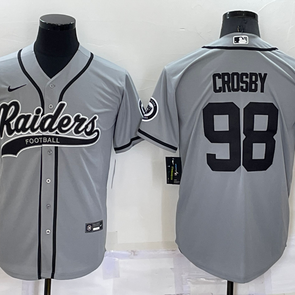 Men’s Las Vegas Raiders #98 Maxx Crosby Grey Stitched MLB Cool Base Nike Baseball Jersey