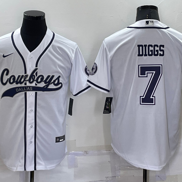 Men’s Dallas Cowboys #7 Trevon Diggs White Stitched Cool Base Nike Baseball Jersey