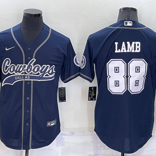 Men’s Dallas Cowboys #88 CeeDee Lamb Navy Blue Stitched Cool Base Nike Baseball Jersey