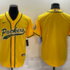 Men’s Green Bay Packers Blank Yellow Stitched MLB Cool Base Nike Baseball Jersey