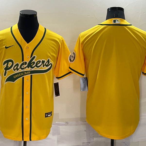 Men’s Green Bay Packers Blank Yellow Stitched MLB Cool Base Nike Baseball Jersey