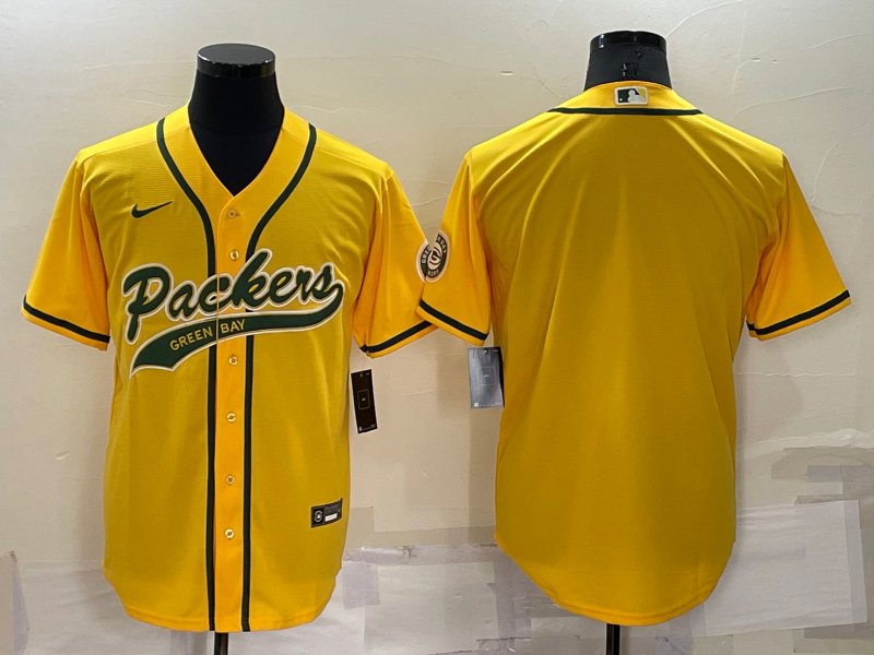 Men’s Green Bay Packers Blank Yellow Stitched MLB Cool Base Nike Baseball Jersey