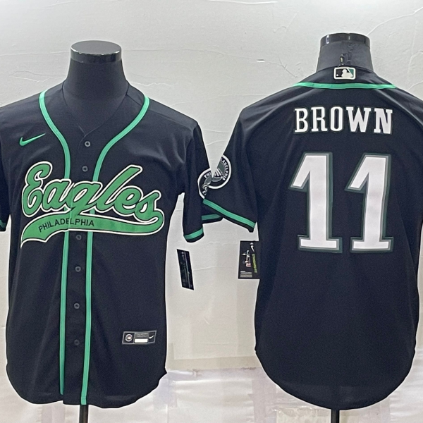 Men’s Philadelphia Eagles #11 AJ Brown Black Stitched Cool Base Nike Baseball Jersey