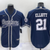 Men’s Dallas Cowboys #21 Ezekiel Elliott Navy Blue Stitched Cool Base Nike Baseball Jersey