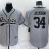 Men’s Las Vegas Raiders #34 Bo Jackson Grey Stitched MLB Cool Base Nike Baseball Jersey