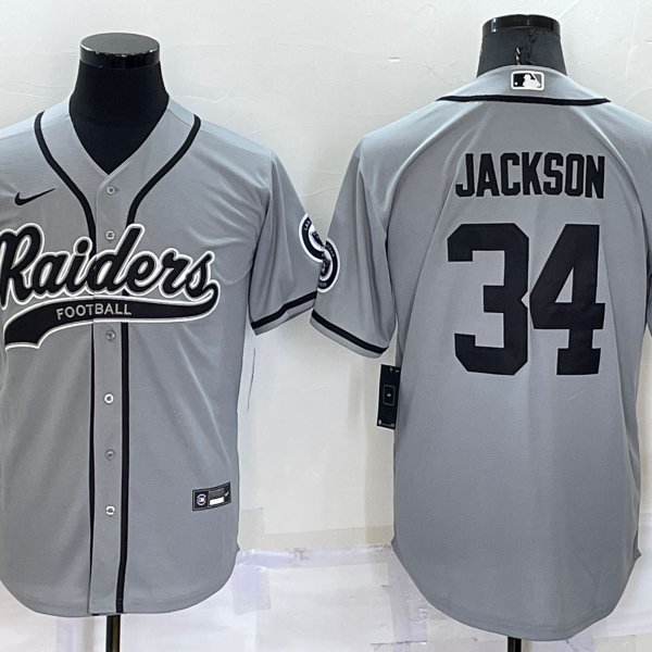 Men’s Las Vegas Raiders #34 Bo Jackson Grey Stitched MLB Cool Base Nike Baseball Jersey