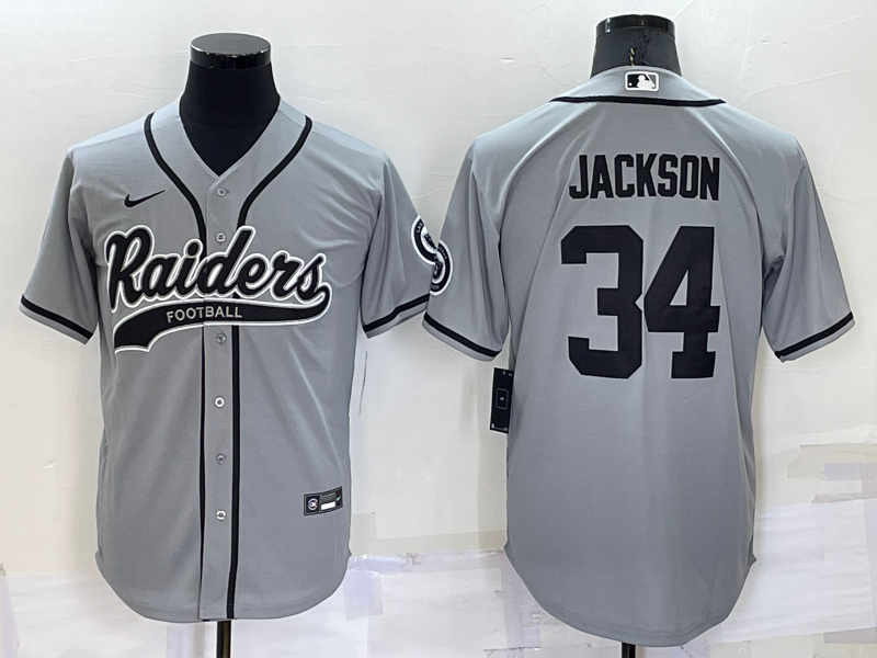 Men’s Las Vegas Raiders #34 Bo Jackson Grey Stitched MLB Cool Base Nike Baseball Jersey