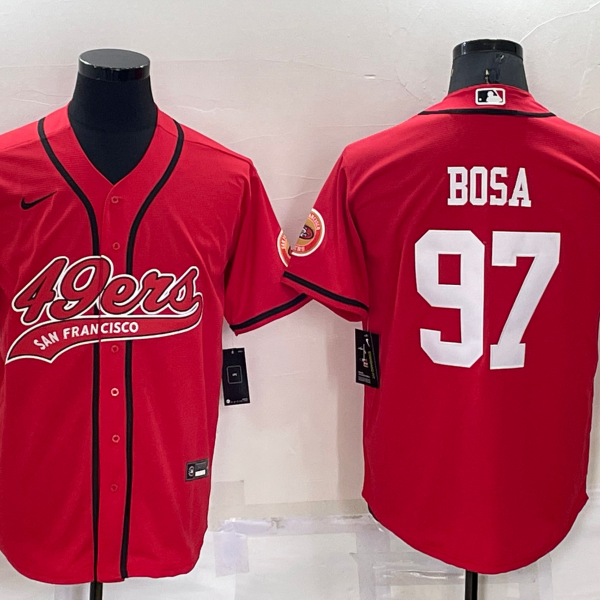 Men’s San Francisco 49ers #97 Nick Bosa Red Stitched Cool Base Nike Baseball Jersey