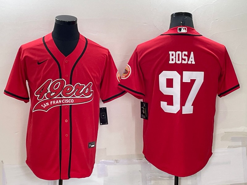 Men’s San Francisco 49ers #97 Nick Bosa Red Stitched Cool Base Nike Baseball Jersey