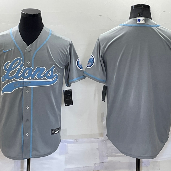Men’s Detroit Lions Blank Grey Stitched MLB Cool Base Nike Baseball Jersey